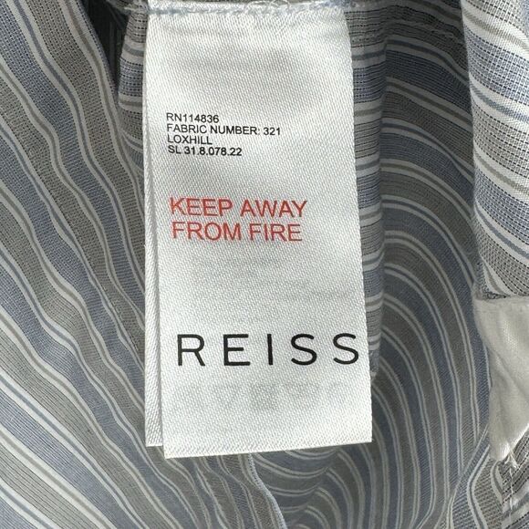 Reiss Long Sleeve Button Up Shirt Light Blue Striped Size Small Dress Preppy - Picture 4 of 6